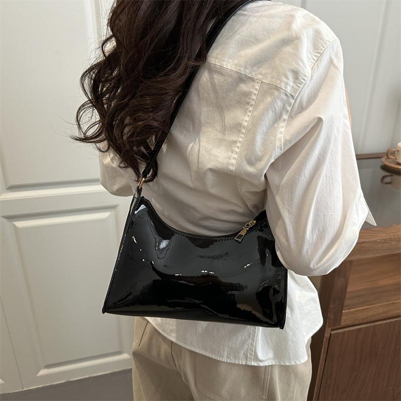 Underarm Handbag - Stylish Shiny Leather Shoulder Bag with A Round Shape