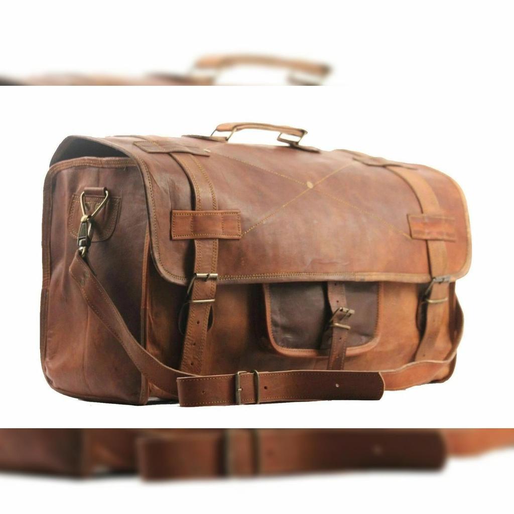 Luggage Duffel Slim Bag New Men's Brown Vintage Genuine Leather Goat Hide Travel