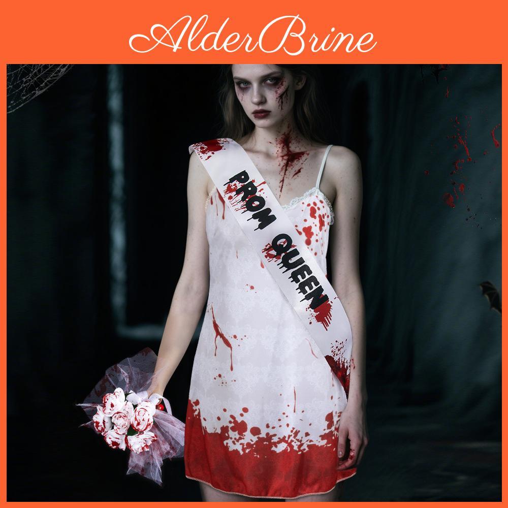 Halloween Ghost Bride Costume With Shoulder Straps And Handheld Bouquet For Cosplay And Party Events