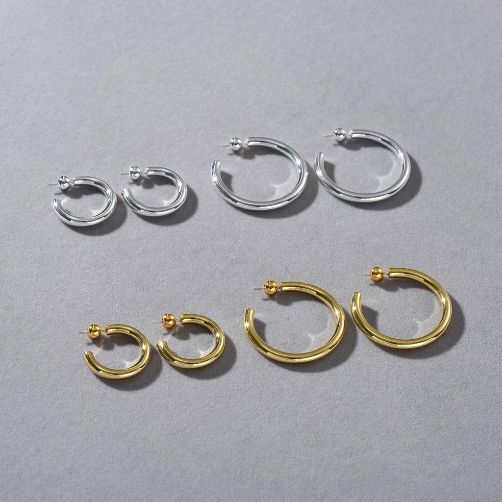 Fashion Commuting Must Enter C-Shaped Size Plain Ring S925 Silver Needle Stud Earrings Niche Temperament Personalized Earrings