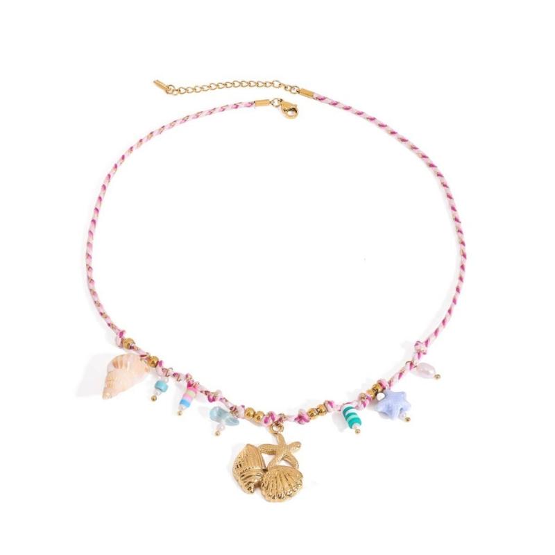 Minimalist Seashells Neckchain Adjustable Length Colorful Rope Stainless Steel Pendant Necklace Casual Wear Jewelry