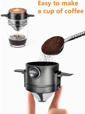Cafeteira Portátil Pour Over 1-2 Xícaras, Filtro de Café Portátil de Aço Inoxidável, Filtro Gotejador de Café Reutilizável para Casa, Escritório, Viagem