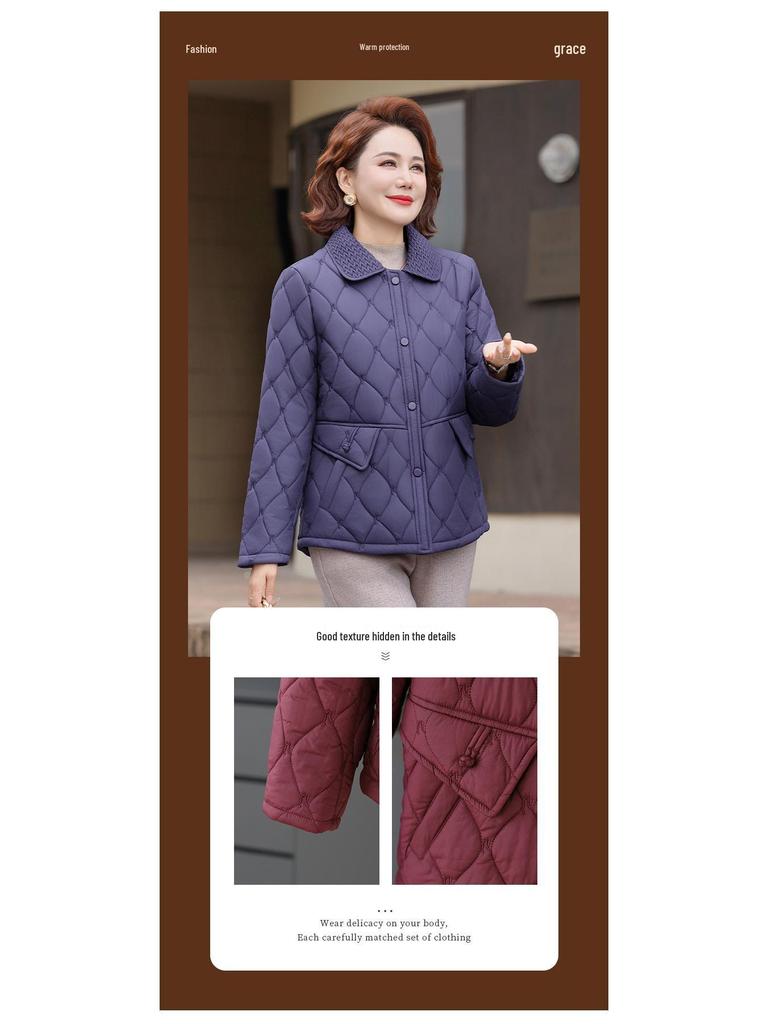 2025 New Lightweight Autumn/Winter Quilted Jacket for Petite Middle-Aged and Elderly Women, Warm Cotton Coat for Ages 40-50.