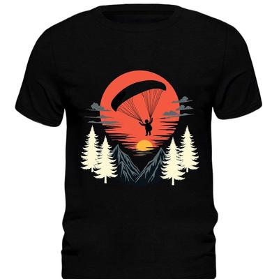 Paragliding Adventure Mountain Sunset Print Men's Short Sleeve Graphic Tee Casual Cotton Top