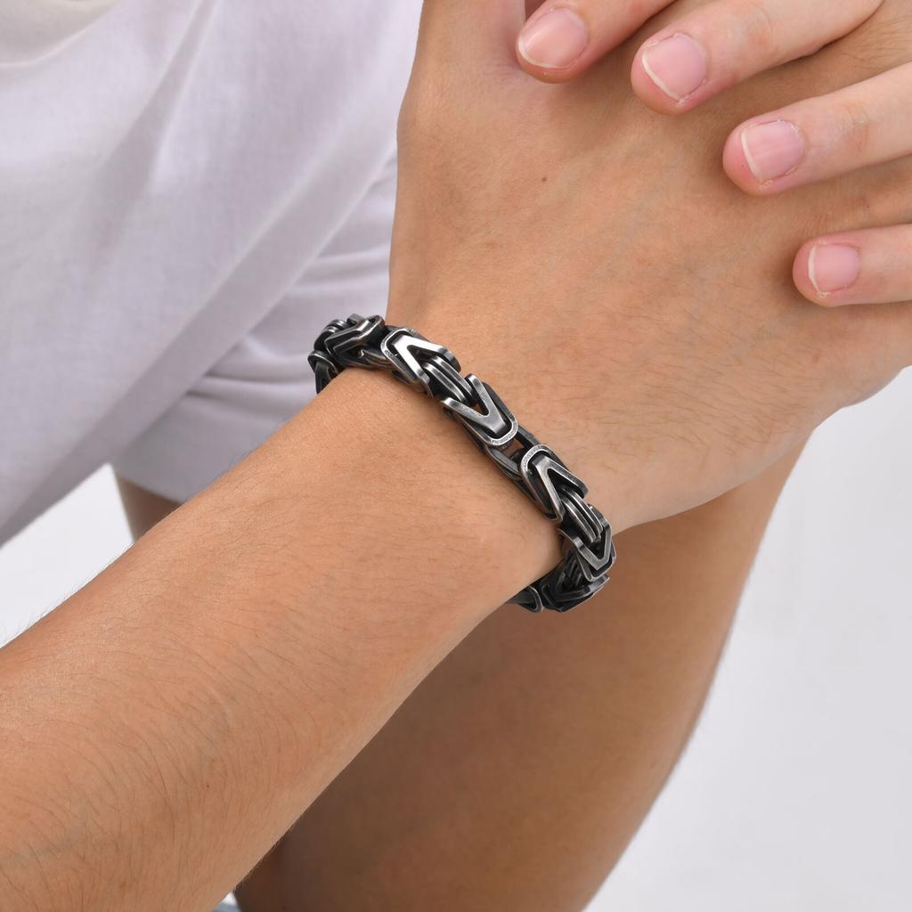 Chunky Byzantine Chain Bracelets for Men Boys,V-shape Stainless Steel Chain Link Wristband,Vintage Rock Punk Zircon