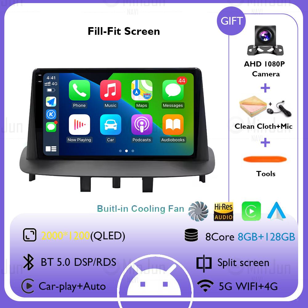 Android 14 Carplay Auto For Renault Megane 3 2008 - 2014 GPS Car Radio Navigation Multimedia Video Player DSP Stereo 4G+WIFI