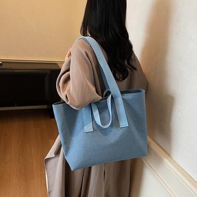 2025 Summer New Fashion Simple Solid Color Portable Tote Bag Lazy Wind Commuting Large Capacity Shoulder Canvas Bag