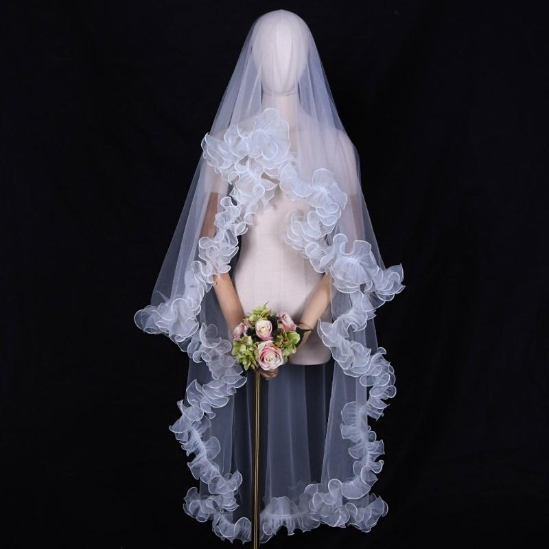 Wedding Veil Ruffled Stylish Falbala Long Veil Bride Hair Accessoies White