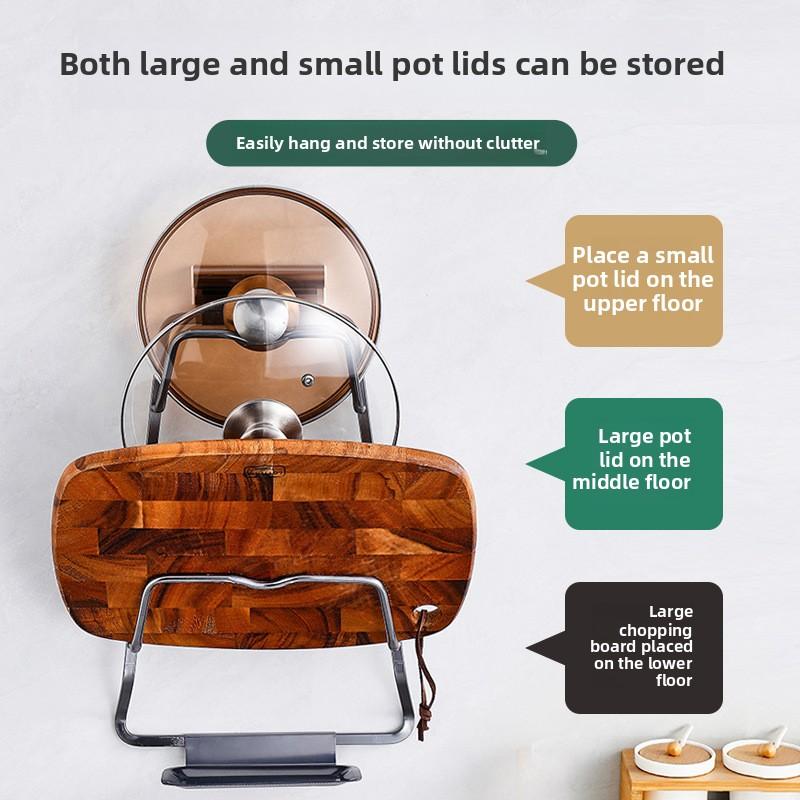 Stojak na pokrywki, kuchenny artefakt na pokrywki, domowy ścienny stojak do przechowywania, nieperforowany stojak na deski do krojenia, stojak na garnki