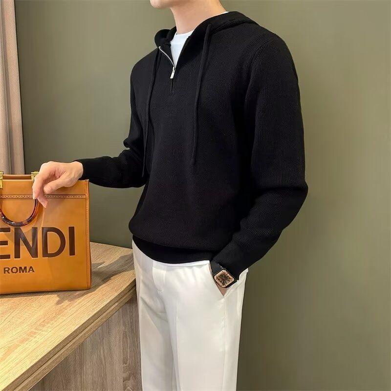 

New Internet Celebrity Men s Sweater Versatile Popular Autumn Winter Solid Color Zipper Bottoming Trendy Hoodies Casual M чёрный