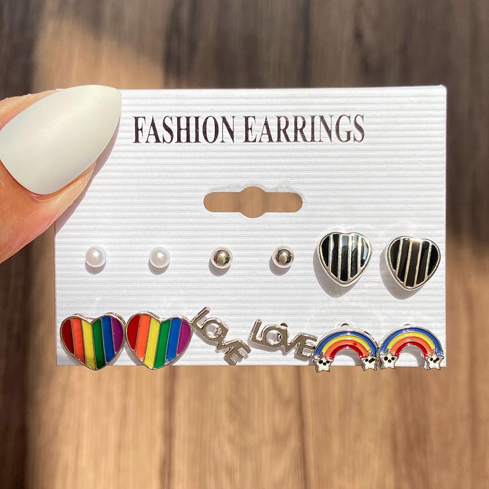 New ins bow fishtail pearl moon stud earrings with diamonds fashion temperament geometric earrings set