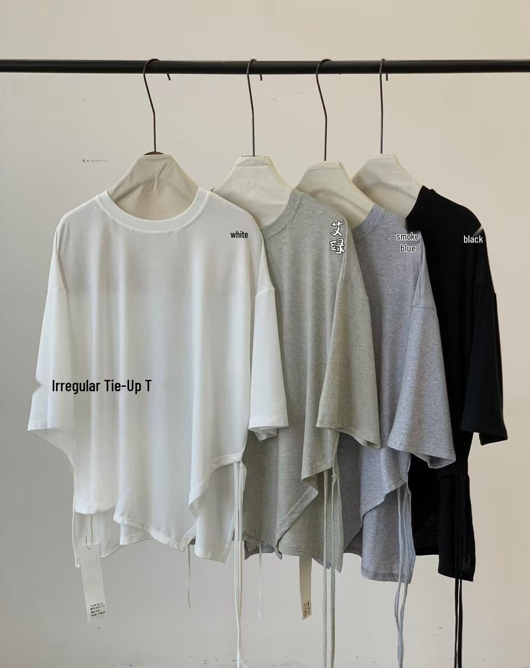 

Jibu Jianchuan Летняя Повседневная Футболка Большого Размера с Неровным Подолом и Короткими Рукавами Black