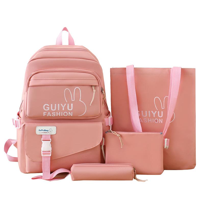 Rucksack-Set mit großem Fassungsvermögen, Schultasche, einfarbig, vierteiliger Rucksack für Damen
