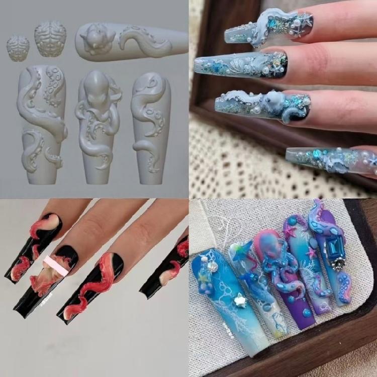 Professional Grade Transparent Nail Silicone Mold With Intricate Octopus Detailing Manicure Mould For Creative Accessories