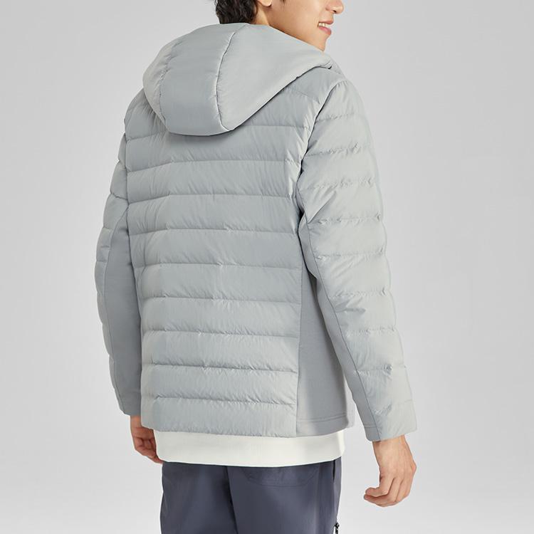 Skechers FW23 Stroll Series Solid Color Casual Hooded Long Sleeve Down Jacket Men Outerwear Shark-Gray L423M149-00MM