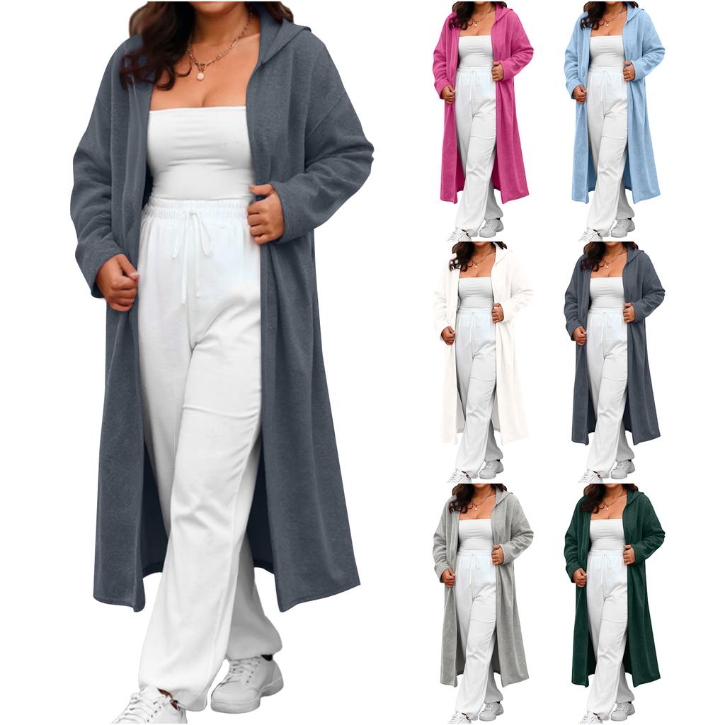 Women's Fashionable Casual Long Cardigan With Long Sleeves In Solid Color