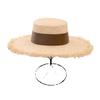 Summer new raffia rough edge flat top big brim straw hat multi-color webbing raffia flat top hat beach hat