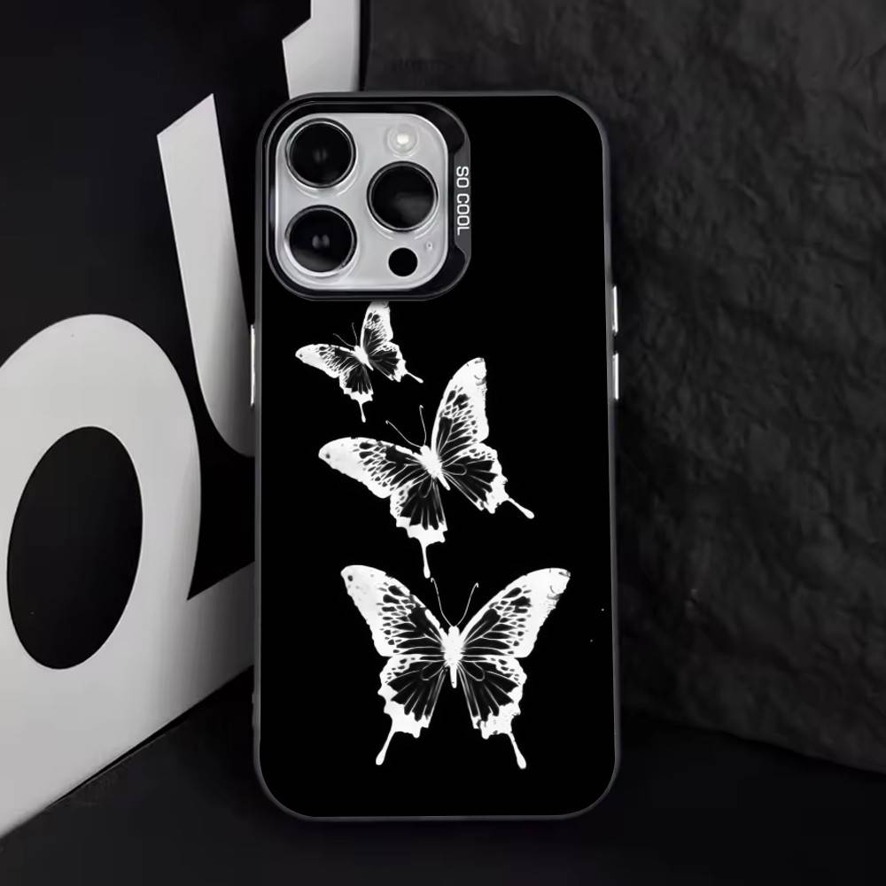 White Butterfly Phone Case For iPhone 17,16,15,14,13,12,11 Plus,Pro Max,XS,Colorful Silver Black Cover