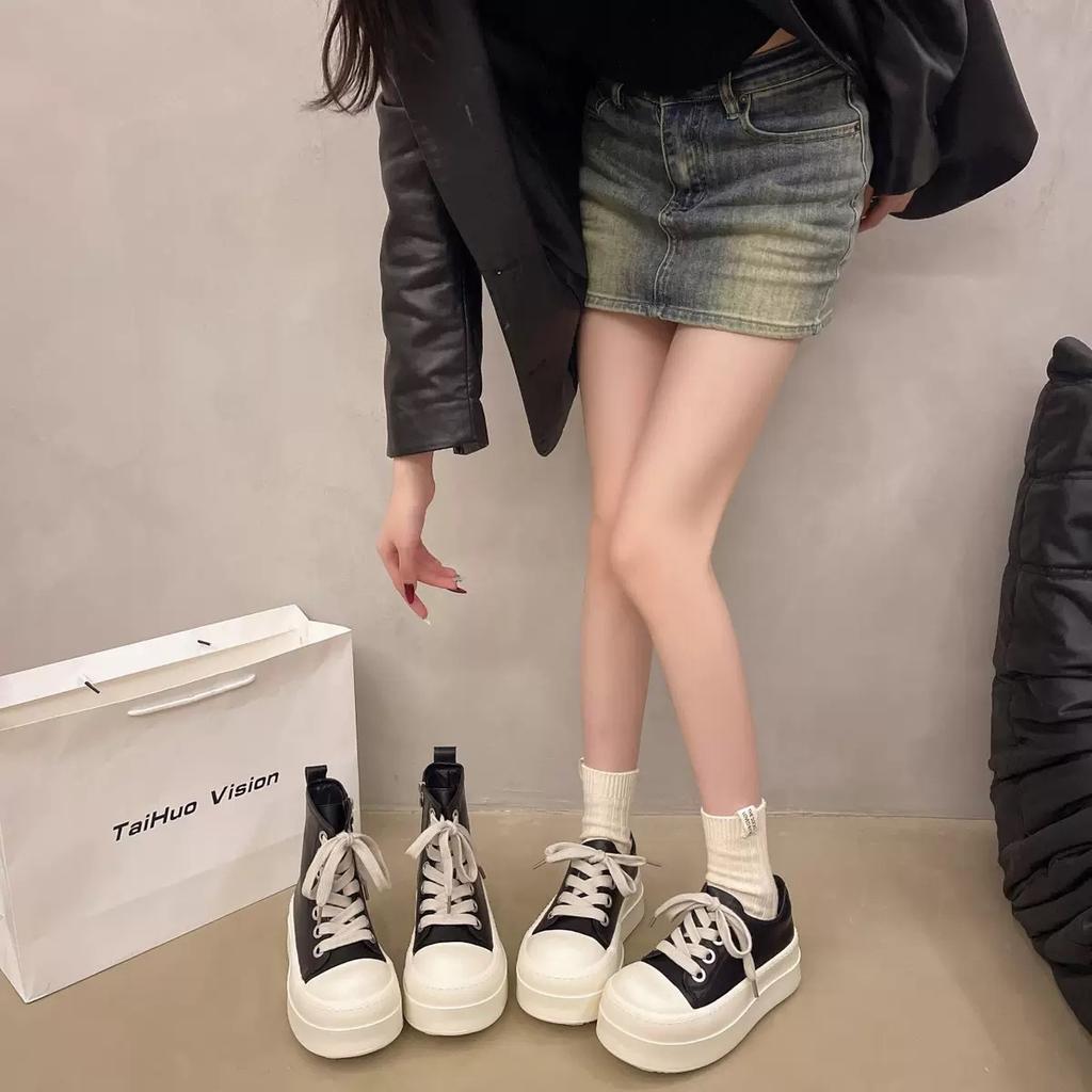 Muffin Casual Platform Versatile Single Shoes Women's Autumn and Winter New Heightening Nonslip Round Head Laceup Warm Hightop Shoes