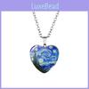 Beautiful Heart-shaped Necklace Featuring Van Gogh's Starry Night And Sunflower Design