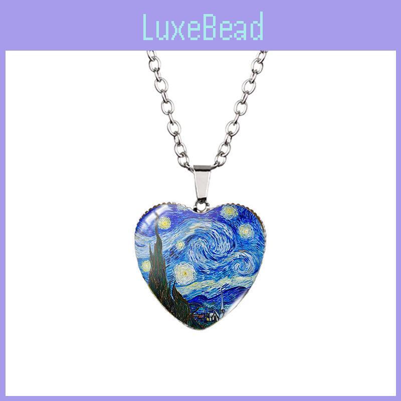 Beautiful Heart-shaped Necklace Featuring Van Gogh's Starry Night And Sunflower Design