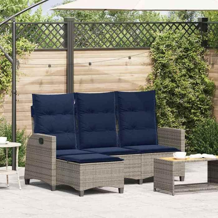 VidaXL Canapé de jardin inclinable coussins forme de L gris polyrotin, canapé d'extérieur, canapé de jardin inclinable, 4108244