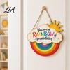 Heartwarming Gifts for Kids Boho Rainbow Sun Welcome Door Sign, Wall Hanging Plaque Sign Playroom Art with Inspirational Quote, Colorful Hanger