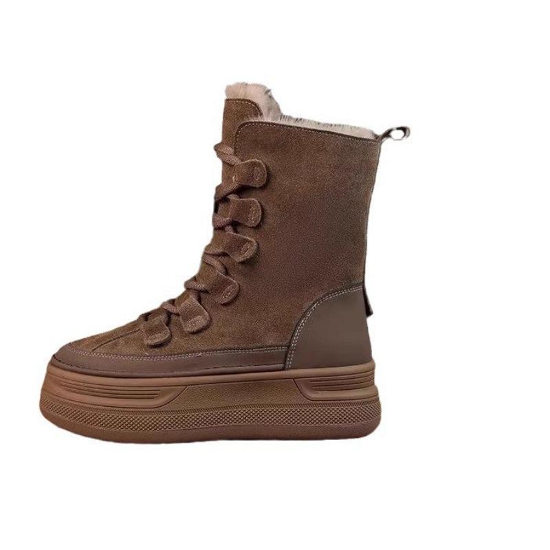 Thick-soled Snow Boots Women's New Winter Fur Integrated Medium Tube Short Boots Piled and Thickened Warm Cotton Shoes