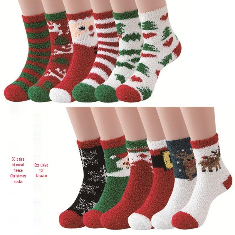 Cozy Coral Fleece Christmas Socks: Velvet Santa Half-Sided, Warm Floor Stockings for Autumn & Winter