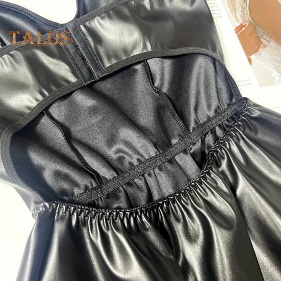 Lady Nattlinne med nätarmsärmar Lågt skuren spaghettiband A-linje lös fåll Slät konstläder Rygglös ärmlös smekmånad bröllopsnatt