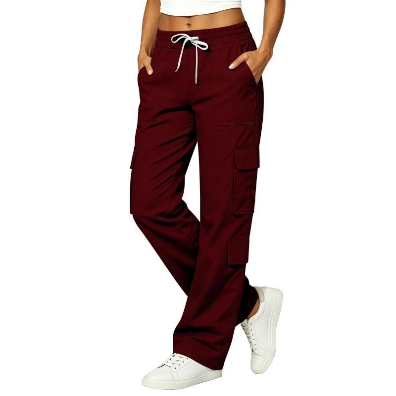 2026 Cotton Linen Blend Cargo Pants Women Multi Pocket Straight Leg Casual Trousers