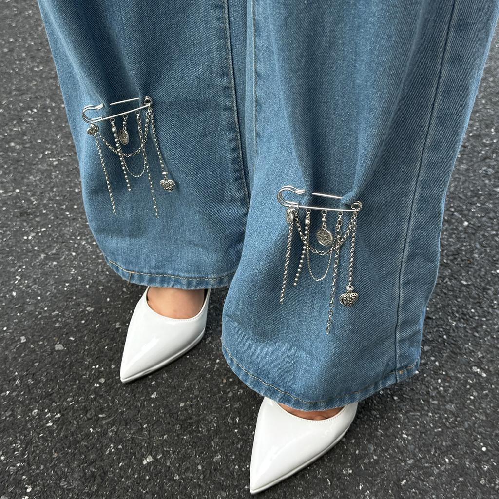 Heart Pearl Bow Brooch Detachable Tassel Fixed Clothes Pin Waist Buckle Button Clasps Trouser Leg Decorative Brooch