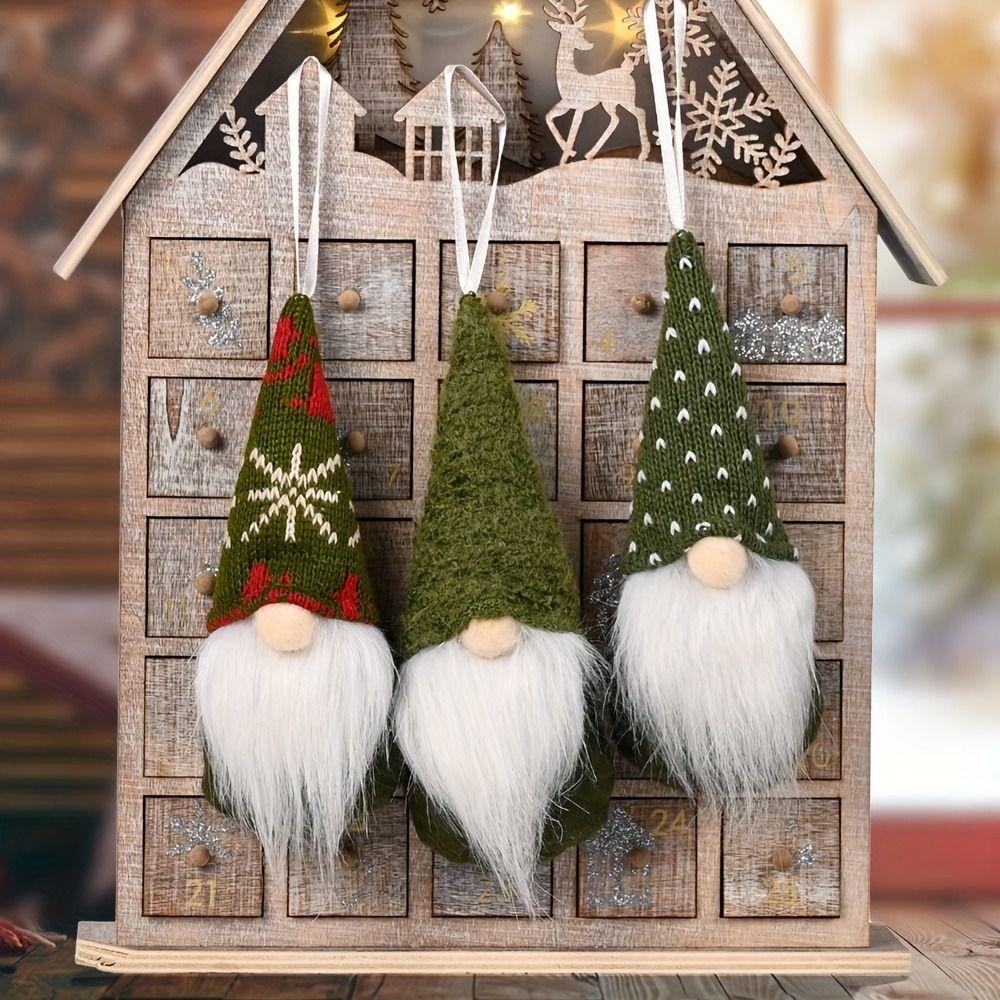3Pcs Knitted Christmas Doll Pendant Gnome Elf Doll Christmas Tree Decor Cute Santa Plush Doll