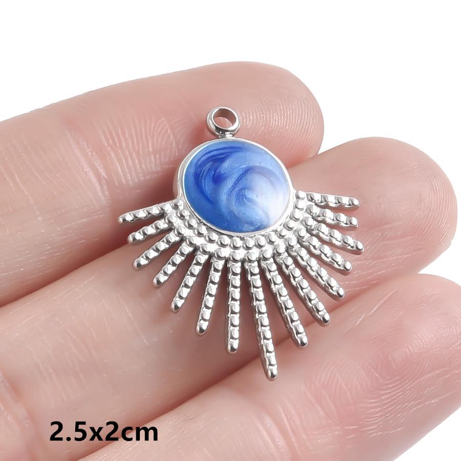 Hand Drip Oil Blue Sun Eye Pendant Rhinestone Stainless Steel Evil/Turkish Eye Charms For Jewelry Making Supplies Charm Material