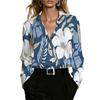 Women Butterfly Floral Print Lapel Long‑Sleeve Shirt, Silky Smooth Fabric, Ideal for Office Commute, Dating Outing and Daily Gathering