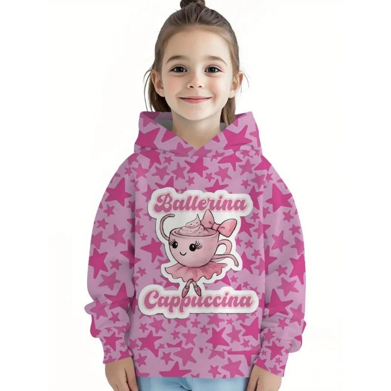 Cappuccina Ballerina Funnu Italian Brainrot Meme Girl Clothes Hoodies Autumn Winter Long Sleeve Sweatshirts Casual Children Tops