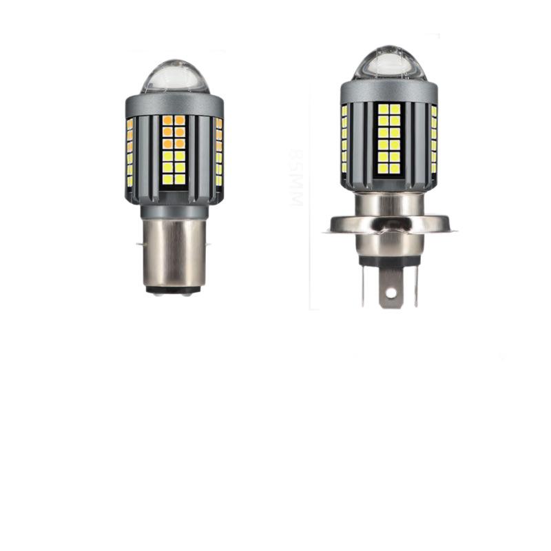 Dual Color Motorcycle Fisheye Projector LED Headlight Bulb, Super Bright White & Yellow BA20D High Low Beam Motorbike Modified Front Lamp