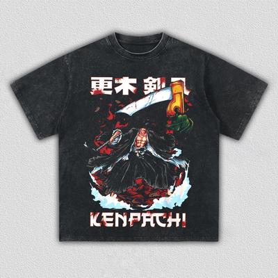 BLEACH Zaraki Kenpachi Anime Printing T-shirt Men's Clothing Women's 2026 Summer New Cotton Washed Short-sleeved T Shirt