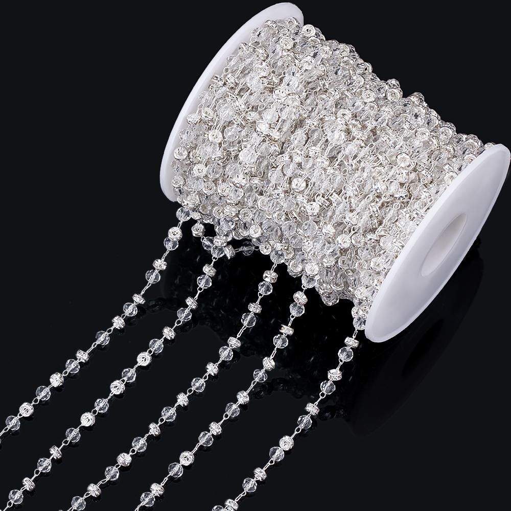 

0.5M 1M Colorful Crystal Ball Beaded Chain Glass Beads Necklace Chain Accessories for Jewelry Making Component Crafts DIY Supply 0.5Meter