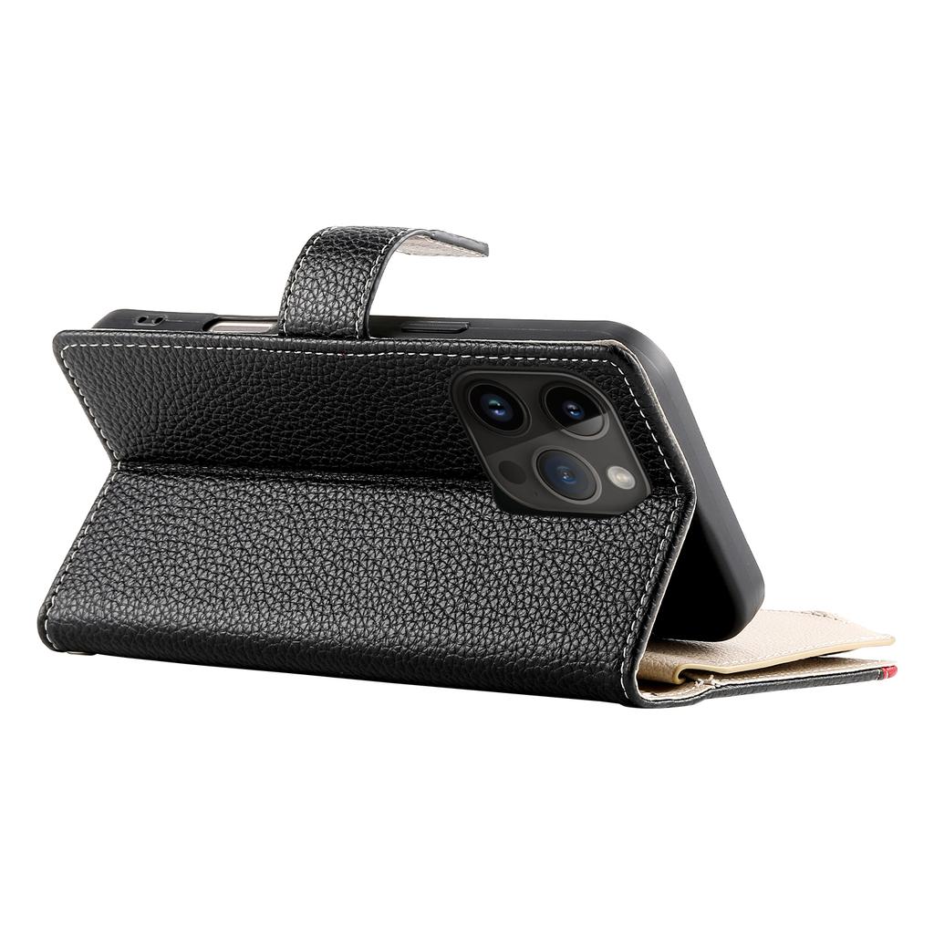 For iPhone 14 Pro Case Zipper Pocket Wallet Color Splicing Leather Flip Phone Cover with Straps