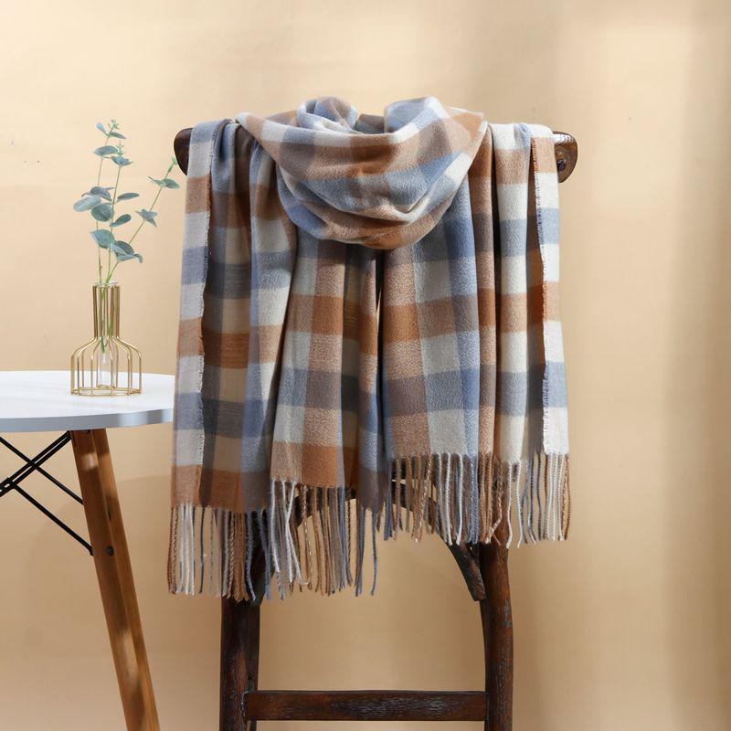 Women's Faux Cashmere Plaid Scarf - Korean Style, Thick & Warm Autumn/Winter Shawl