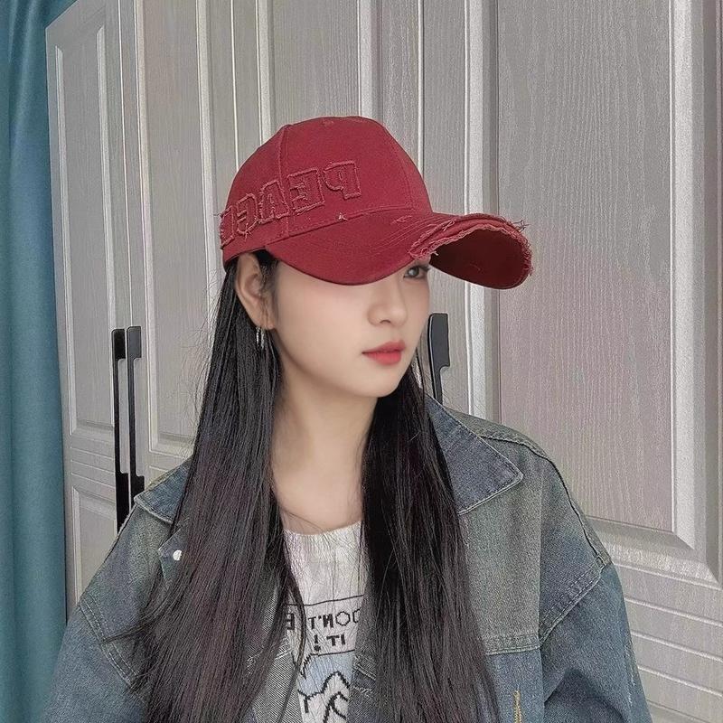 Retro Ripped Hard Top Baseball Cap Female Face Small Spring and Autumn Outdoor Sunshade Big Head Circumference Peaked Cap Mickey
