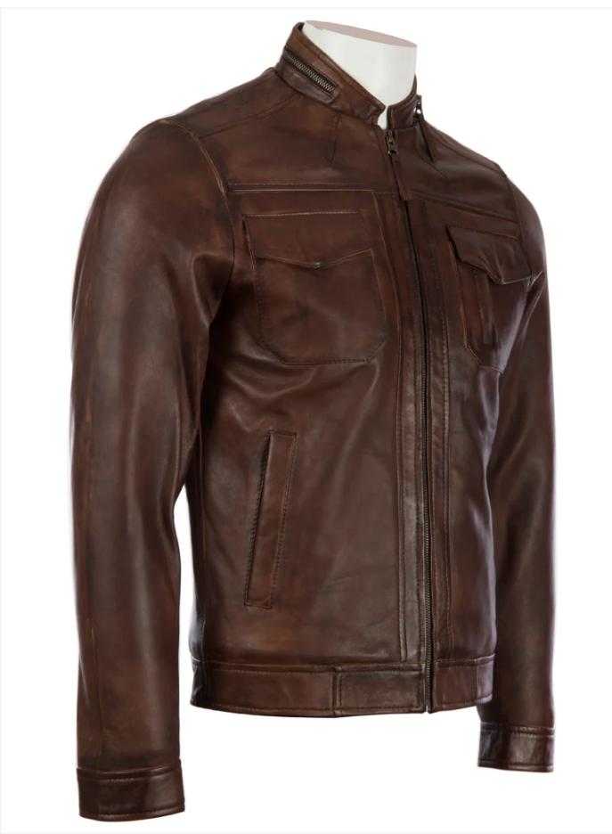 AVIATRIX Men's Real Leather Biker Jacket (2ZCV) - Brown