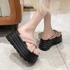 Fashion 8CM High Platform Slippers For Women Open Toe Leather Wedges Chunky Sandals New 2025 Summer Thick Bottom Female Beach Flip Flops