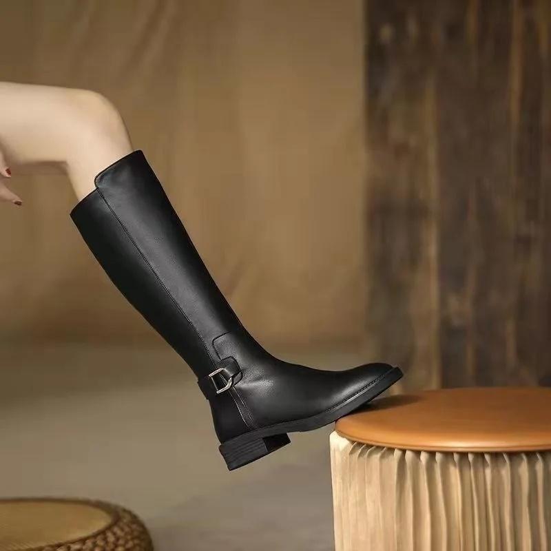 Fashion Trendy Over-Knee Women's Boots Flat Bottom Long Tube Knight Boots High Tube Leather Horse Boots Autumn Winter Fashio