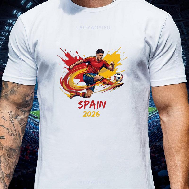 Spain Champion Soccer Graphic Cotton Tee Unisex Crew Neck Short Sleeve Spanish Football Fan Cas