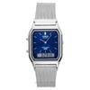 Vintage Analog Digital Edelstahl-Netzarmband Blaues Zifferblatt Quarz AQ-230EM-2A Unisex-Uhr