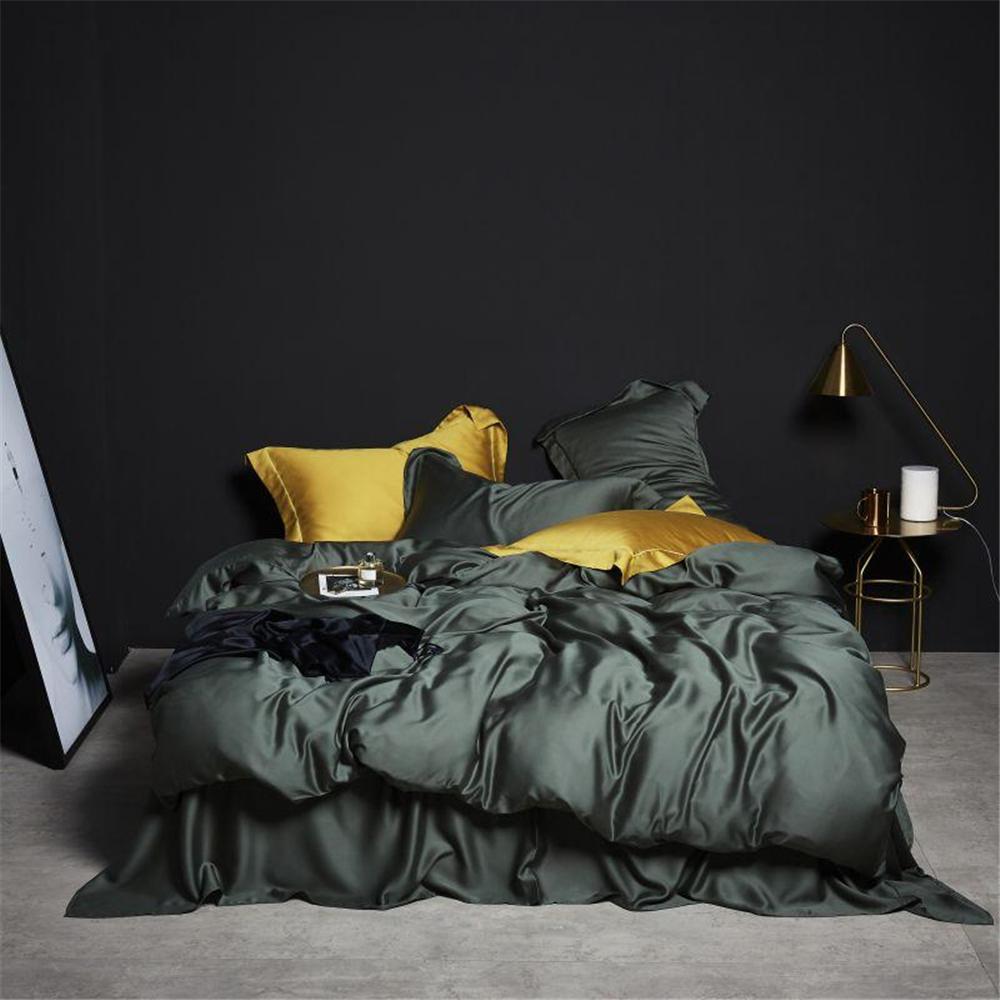 

Liv-Esthete Dark Green 100% Silk Bedding Set Healthy Pure Silk Luxury Queen King Duvet Cover Flat Sheet Pillowcase Bed Linen Set Flat Bed Sheet&Queen