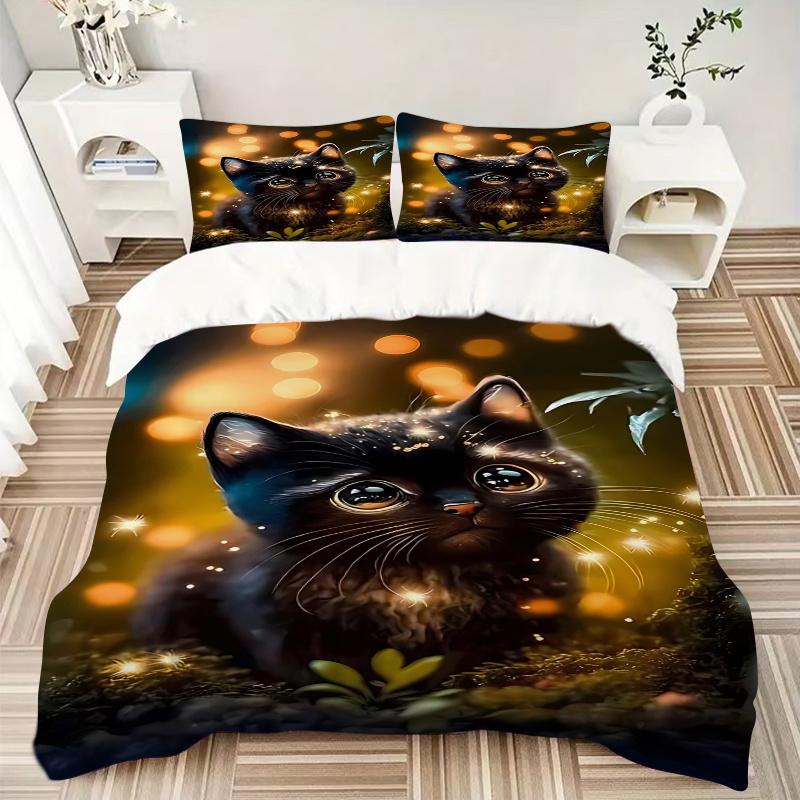 3pcs Anime Cat Comforter Set with One Quilt Cover and Two Pillowcases (No Core), Home Decor, Festival Gift, Polyester Fabric, Anime Cartoon Design
