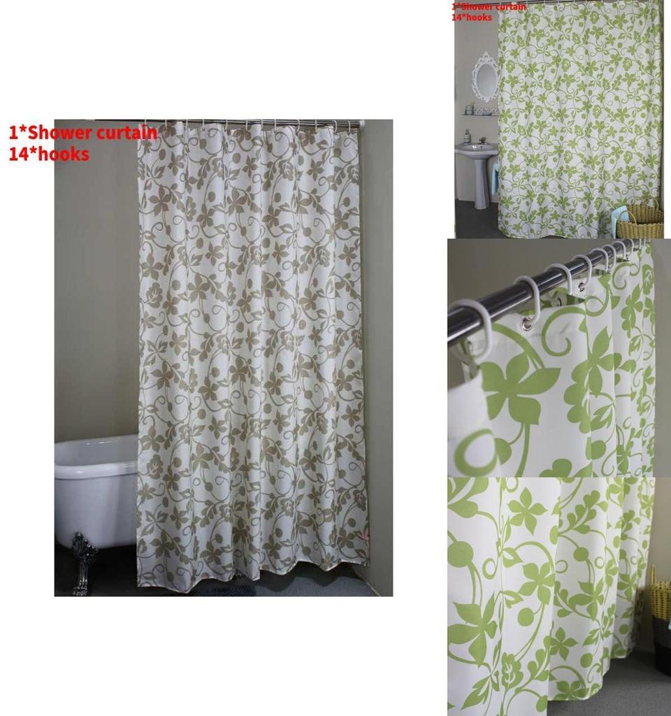 Modern Polyester Waterresistant Floral Botanical Shower Curtain For Home Bathroom Decor
